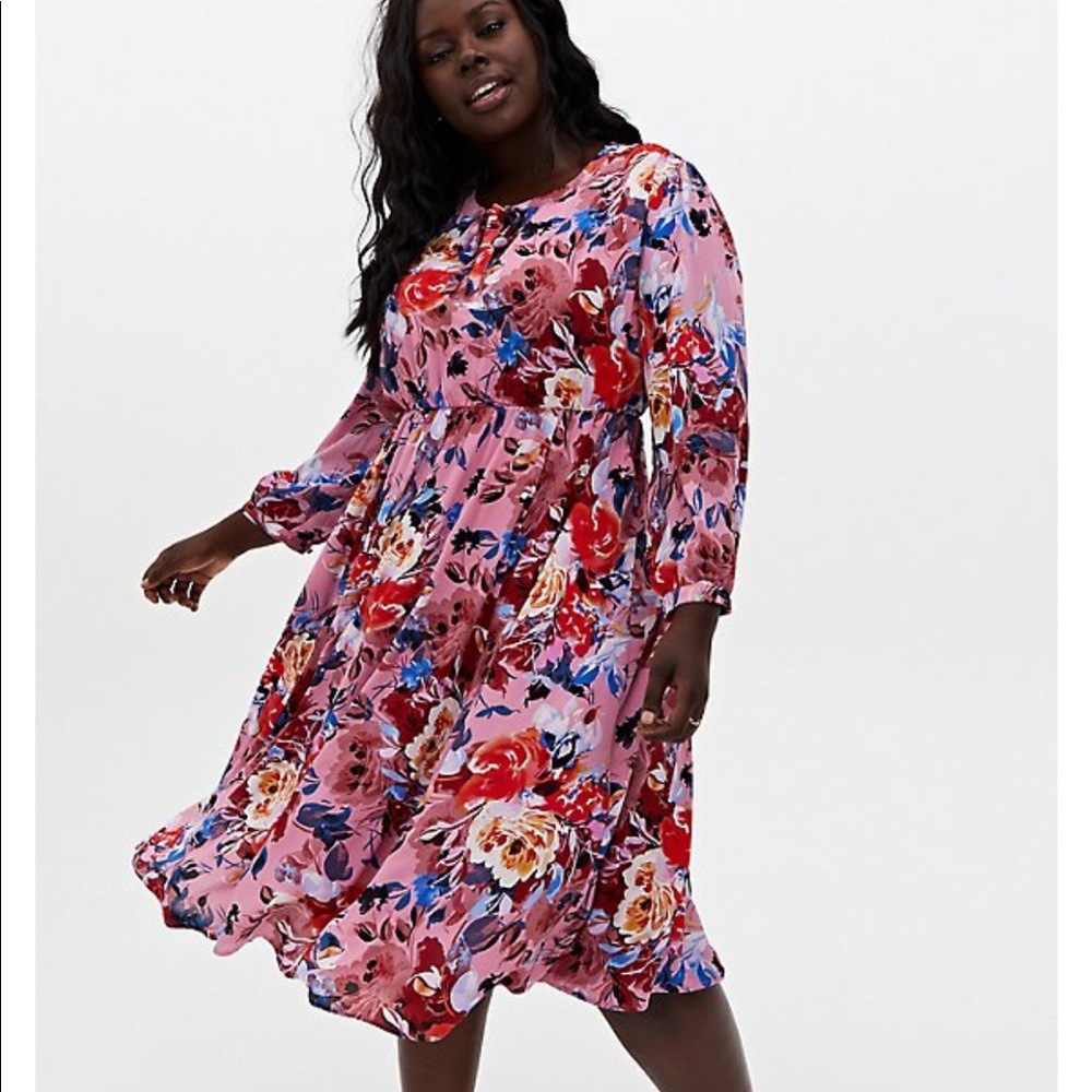NWT Torrid pink floral Georgette midi dress sz L